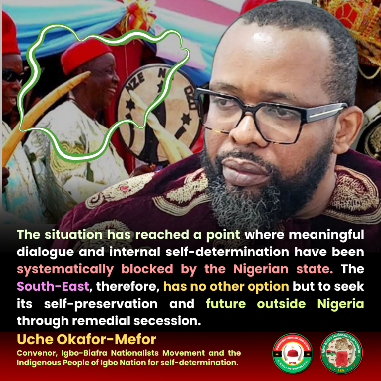 Nigeria hides under the principle of territorial integrity and non-interference in her internal affairs to perpetuate crime against humanity and ethnic cleansing against the South-East, Igbo population