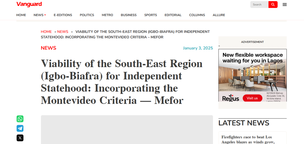 The Viability of the South-East Region (Igbo-Biafra) for Independent Statehood: Incorporating the Montevideo Criteria